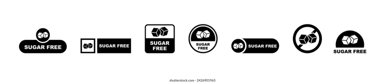 Set of sugar free vector icons. Healthy food. Diabetic product.