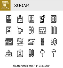 Set of sugar icons such as Coffee maker, Marshmallow, Sugar blood level, Cuba libre, Chocolate chip, Latte, Chocolate, Candy, Cookies, Gummy, Donut, Donut shop