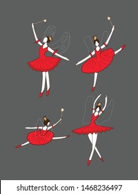 Set with Sugar plum fairy with magic wand in different poses