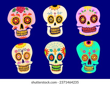 Set of Sugar Skull in Cartoon Style