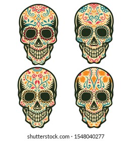 Set of sugar skull, Isolated on white background.