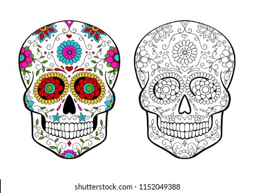 set of sugar skulls coloring page