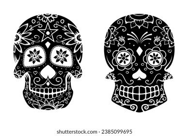 Set of sugar skulls isolated on white background. Day Of The Dead. Dia De Los Muertos. Vector illustration.