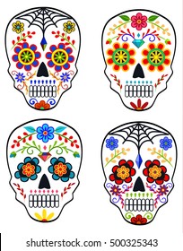 Set of sugar skulls for mexican holiday the Day of the Dead (Dia de los Muertos)