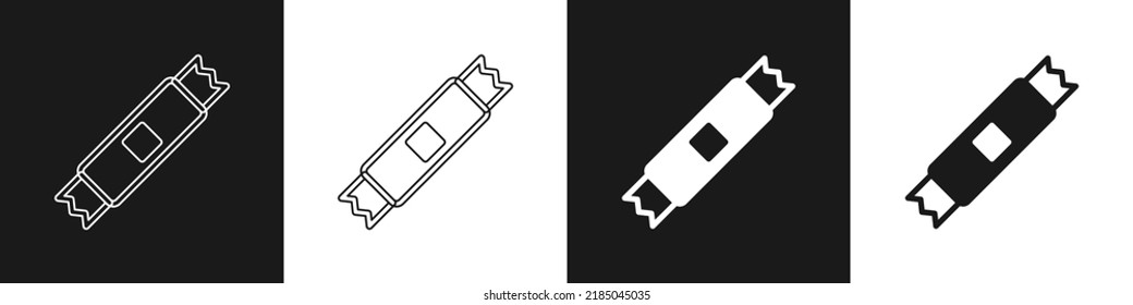 Set Sugar stick packets icon isolated on black and white background. Blank individual package for bulk food products as coffee, salt, spices.  Vector