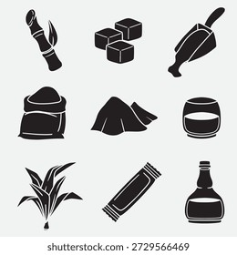 Conjunto de produto de cana de açúcar bom para ícone, símbolo, design de elemento, design de silhueta, etc