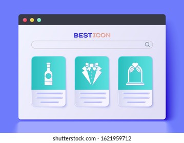 Set Suit, Champagne bottle and Wedding arch icon. Vector