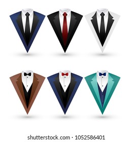 Set of suit and tuxedo isolated