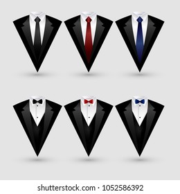 Set of suit and tuxedo isolated on white background