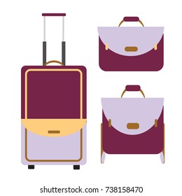 Set the suitcase and bag vector illustration. Doodle style. Design, print, logo, symbol, decor, textile, paper.