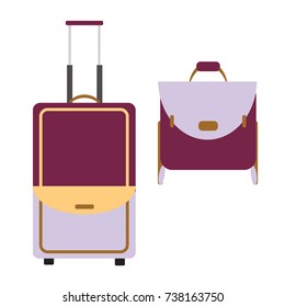 Set the suitcase and bag vector illustration. Doodle style. Design, print, logo, symbol, decor, textile, paper.