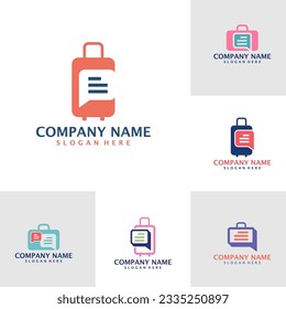 Set of Suitcase with Chat logo design vector. Suitcase logo design template concept