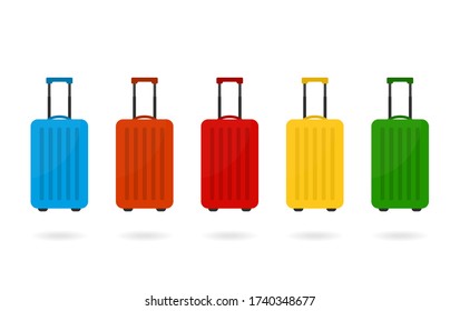 Set of suitcase different bright color. Travel and baggage concept. 