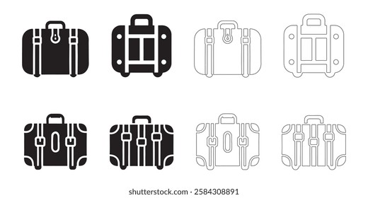 Set of suitcase icons. flat, outline and minimalist vector icons on a white background.
