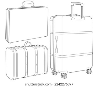 Set of suitcase isolated outline. Vector outline for coloring book. Vector illustration suitcase on white background.
