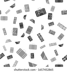 Set Suitcase for travel and stickers, Tourist tent, Airline ticket and Suitcase for travel on seamless pattern. Vector