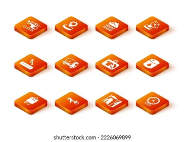 Set Suitcase, UAV Drone, Plane landing, Fuel tanker truck, World travel map, Clock and Barrel oil icon. Vector