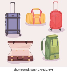 set of suitcases and bags for travel