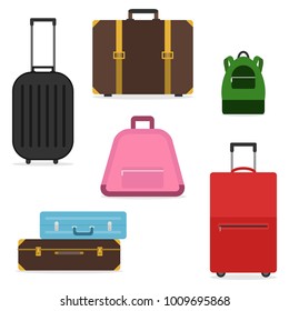 A set of suitcases and bags for travel. A suitcase of a tourist. Flat design, vector illustration, vector.