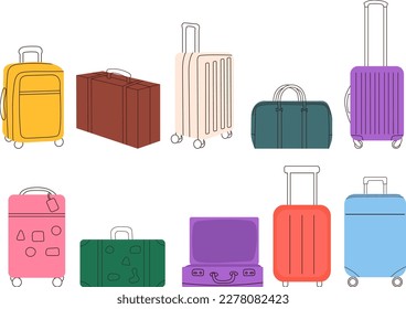 set of suitcases in doodle style, vector collection