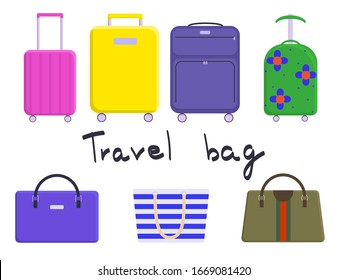 Set of suitcases in flat style. Travel bags.