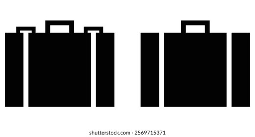 Set of suitcases icon. Outline luggage icon with editable stroke. Linear baggage sign, trip bag pictogram. Traveling with luggage, baggage storage, travel bag shop, trolley suitcase. EPS 10