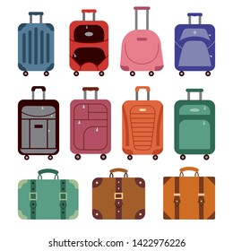 Set of suitcases icons. Flat style. Vector illustration.