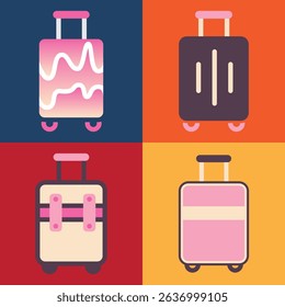 Set of suitcases illustrations isolated on colorful background
