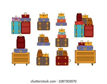 set suitcases styles icons