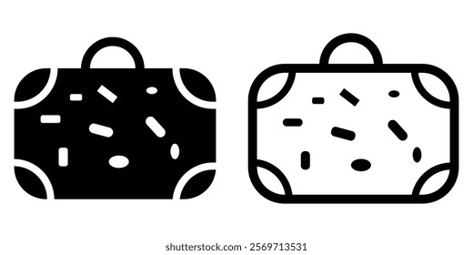 Set of suitcases with tags icons. Luggage baggage outline icons and black silhouettes. Travel concept icon sheet. Suitcase icon set. Baggage, travel suitcase symbol. Luggage, bag icon set. Eps 10