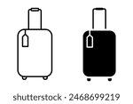 Set of suitcases with tags icons vector illustrations isolated on white background. Luggage baggage outline icons and black silhouettes. Travel concept icon sheet