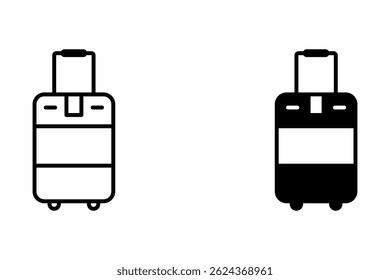 Set of suitcases with tags icons vector illustrations isolated on white background. Luggage baggage outline icons and black silhouettes. Travel concept icon sheet