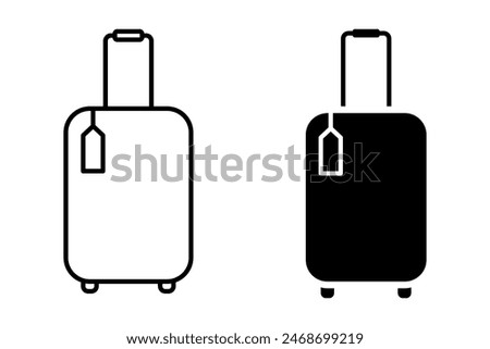 Set of suitcases with tags icons vector illustrations isolated on white background. Luggage baggage outline icons and black silhouettes. Travel concept icon sheet