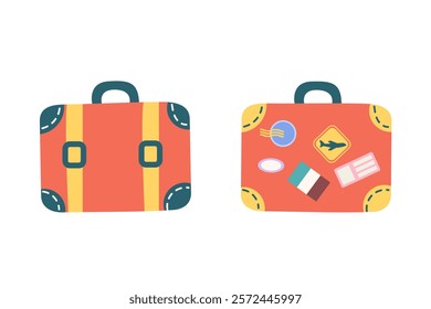 Set suitcases travel hand drawn. Travel bag