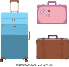 set of suitcases ,suitcases travel hand drawn,Travel bag,collection of vintage suitcase, suitcase on wheels illustration on white background