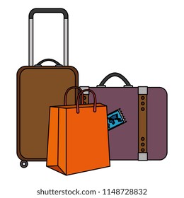 set suitcases travel icons