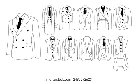 set of suits outline vector design isolated background