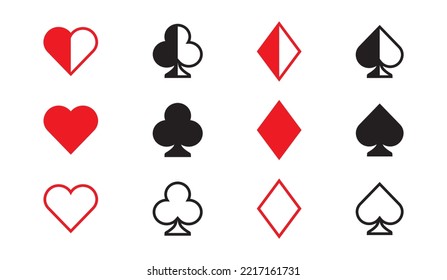 set suits of playing card for have fun. Spades, hearts, clubs, diamonds. Isolated object on a white backgorund