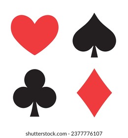 Un conjunto de trajes para jugar cartas aisladas en un fondo blanco