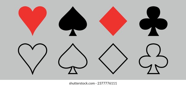 A set of suits for playing cards isolated on a white background