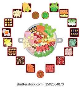 Set of sukiyaki buffet lovers top view vector