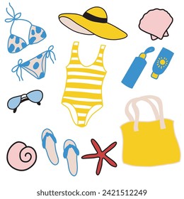set of summer accessories, vector illustration