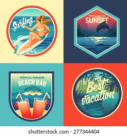  Set of summer adventure and vacation labels and badges