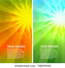 Set summer background with orange yellow rays summer sun light burst. Hot announcement with space for message. Vector illustration EPS 10 for design presentation, brochure layout page, cover magazine