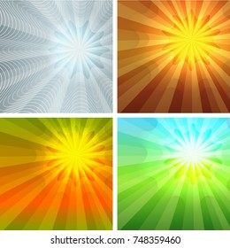Set summer background with orange yellow rays summer sun light burst. Hot announcement with space for message. Vector illustration EPS 10 for design presentation, brochure layout page, cover magazine