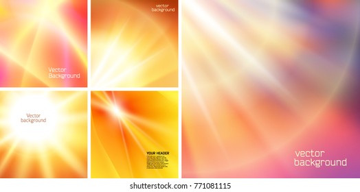 Set summer background with orange yellow rays summer sun light burst. Hot announcement with space for message. Vector illustration EPS 10 for design presentation, brochure layout page, cover magazine