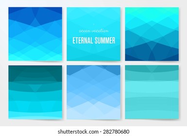 Set of Summer background. Sea triangle background. Summer card. Blue background.