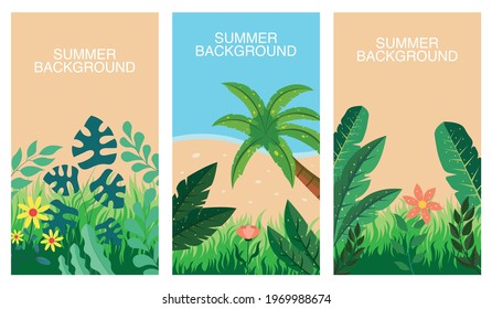 set of summer background for social media stories design templates, banner, greeting card, poster and advertising