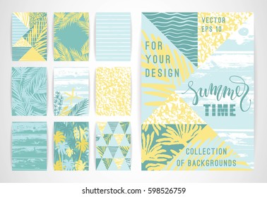 Set von Sommerhintergrund-Vorlagen. Gestaltungselemente für Poster, Broschüren, Karten, Cover, Flyer, Web und andere Benutzer. Vektorgrafiken