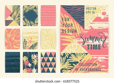 Set of summer background templates. Design elements for poster, brochure, card, cover, flyer, web and other users. Vector illustrations